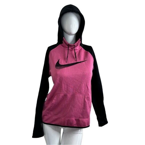 Nike Tops - NIKE pink static hoody sweater top hoodie large swoosh logo embroidery check L